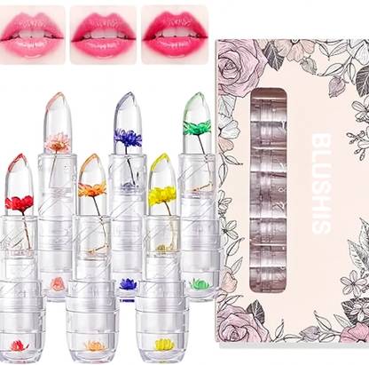 BLUSHIS Waterproof Lipstick Jelly Flower Transparent Color Changing Lip Gloss Set of 6