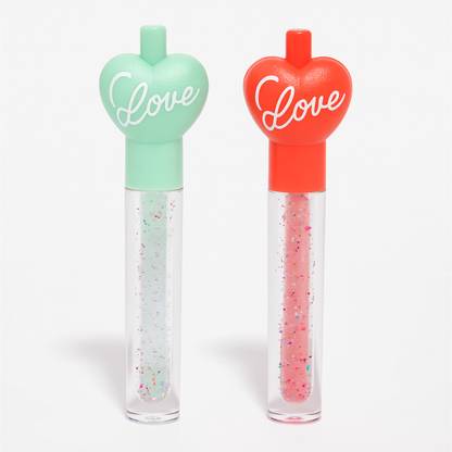 HUDA CRUSH 2 Pcs Transparent Heart Shape Lip Gloss Set For Women With Glossy finish