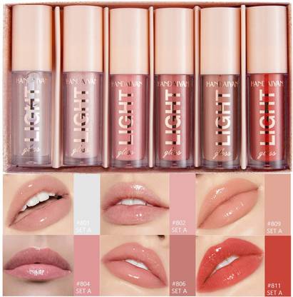 HANDAIYAN 6Pcs lip oil light lipgloss set, moisturizing hydrating high shine Plump (Set A)