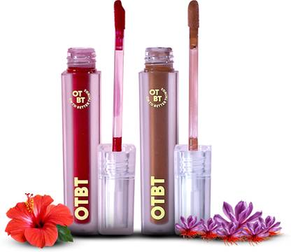 OTBT Lip Blot Crimson Drip and Fluttering Lip Gloss Peach Tease Combo