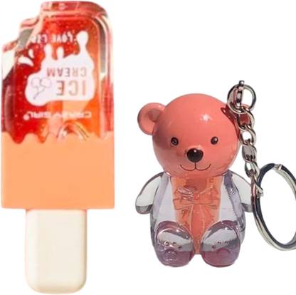 BRM TRADERS 2 cute LipGlosses Icecream Shaped and Teddy Bear shaped with key chain