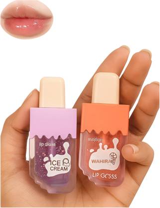 WAHIRA 2PCS Ice Cream Lip Gloss Set-Hydrating,Non-Sticky,Pink Shades for Women & Girls