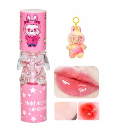 HSQ Labubu Inspired Pink Lip Gloss | Color Changing Hydrating Gloss with Keychain