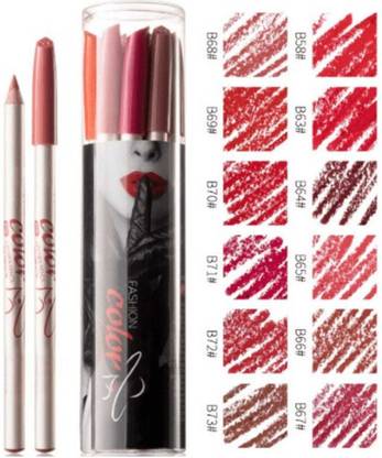 LOVE HUDA Waterproof Combo Fashion Color Lip Liner Pencils Pack Of 12 Matte Finish.