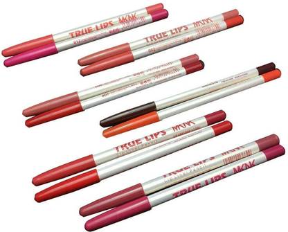 asija makeovers Long lasting True Lips Lip Liner Pencil, Velvet Finish (Set of 12) (MULTICOLOR)