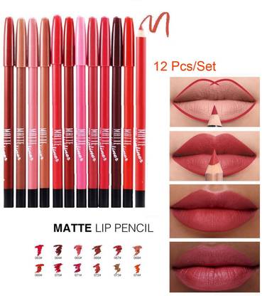 MYEONG Matte Lip Liner Pencil - Set of 12, Multicolour