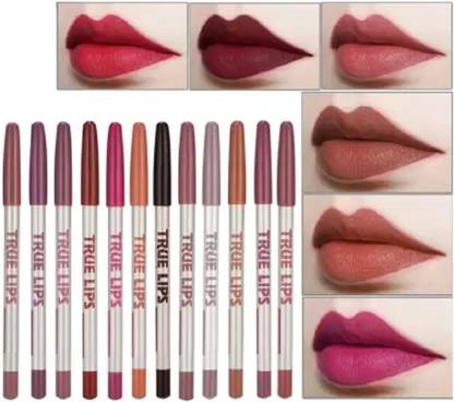 Amaryllis New High Quality Professional Makeup Lip liner Pencil Set of 12 (Multi Colour)