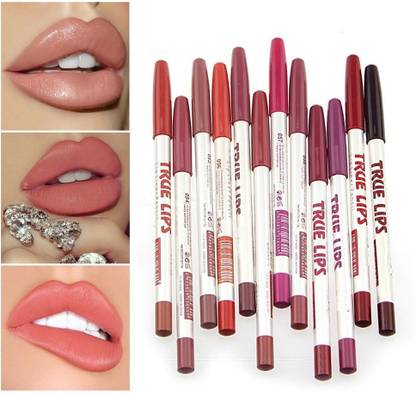 Herrlich Long lasting True Lips Lip Liner Pencil, Velvet Finish (Set of 12)