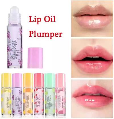 HUZURLU New Roll-on Fruit Lip Oil Moisturizing Transparent Lip Gloss Set of 6