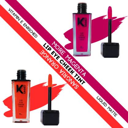 KINDED Lip Eye & Cheek Tint Combo Liquid Lip Color More Magenta & Sangria Orange Lip Stain