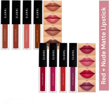 slukrl Red+ Nude Matte Liquid Lipstick Nude Brown Multicolor Water Proof Long Lasting
