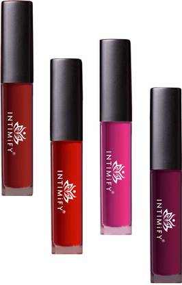 INTIMIFY Liquid Matte Lip Stick (Red, Maroon, Pink, Purple – Pack of 4), Intense Colors