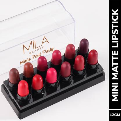MILA BEAUTÉ Minis Pout Party Matte Lipstick | Highly Pigmented Mini Lipsticks Set of 12 Pcs