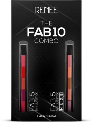 Renee Fab 10 Combo, 5-in-1 Lipstick, Smooth Matte Finish, Non-Drying, Intense Color