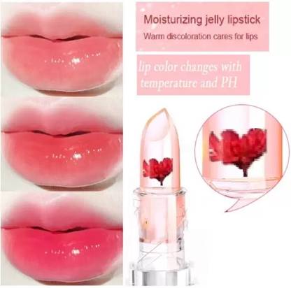 EVERERIN Crystal Jelly Flower Lipstick Moisturizer Clear Lip Gloss Balm 1pc pink Lipstick