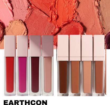 Earthcon Lip Color Combo: 4 Red + 4 Nude Liquid Lipsticks