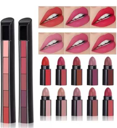 Ashav Huda Beauty 5 in 1 Matte Lipstick Red & Nude Pack of 2 (The Fab Red and Nude Edition)