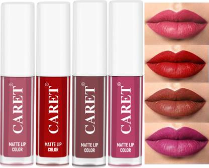 Caret Liquid Matte Lipstick Combo Of 4 Shades ( Nude Pink, Red, Brown, Punch Pink)