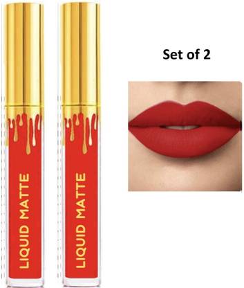 NYN HUDA HD Beauty Liquid Non Transfer Waterproof Matte Lipstick, Shade Red Pack of 2