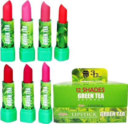 NG MART 3D GREEN TEA DARK MATTE CREAMY LIPSTICKS 12 SHADES (MULTICOLOUR) PACK OF - 7
