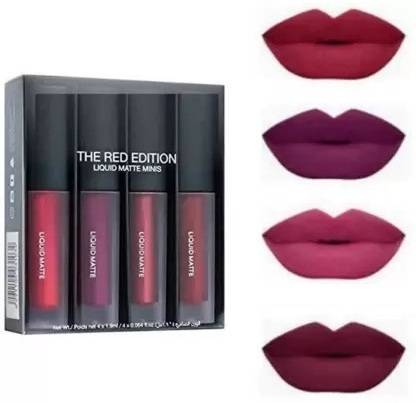 Glemmi Insta Beauty Super Stay Water Proof Sensational Liquid Matte Lipstick,B Set of 4