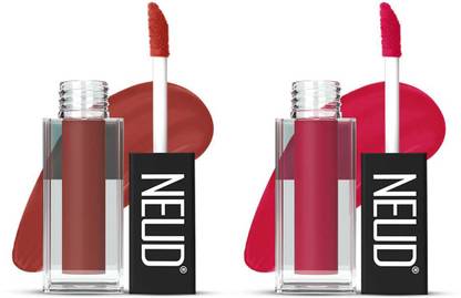 NEUD Matte Liquid Lipstick Combo - Jolly Coral and Hottie Crush With Two Lip Gloss