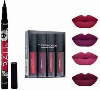 Glowsync 36 H Waterproof Liquid Eyeliner & set of Mini Matte Liquid Lipstick Red Edition