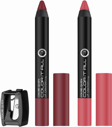 COLORS QUEEN Color It All Long Lasting Lip Crayon Matte Lipstick Combo 2 with Sharpener