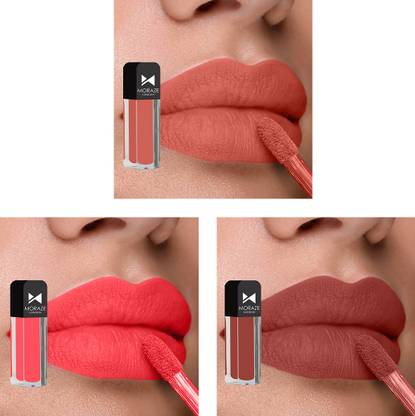 MORAZE Long Stay Matte Lipstick Combo Set of 3 (Heartbrk,Guess,Flamingo)