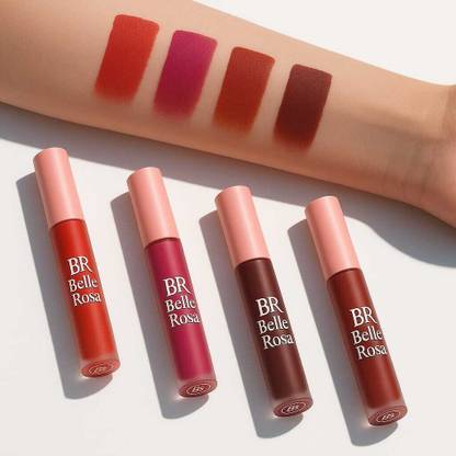 BR Belle Rosa Red Matte Lipstick Kit – 4 in 1 Mini Liquid Combo for Party & Daily