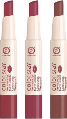COLORS QUEEN Color Stay Long Lasting Non Transfer Creamy Matte Lipstick Combo Pack of 3
