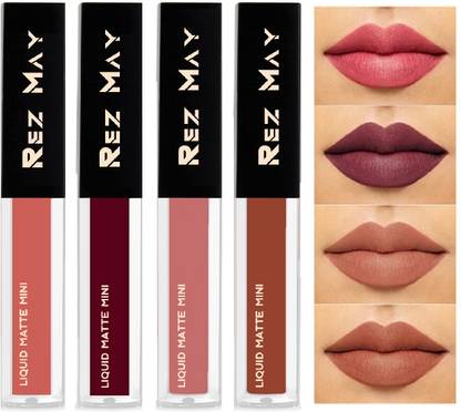 rezmay Non Transfer Waterproof Long lasting Liquid Matte Mini Lipstick Combo Pack Of 4