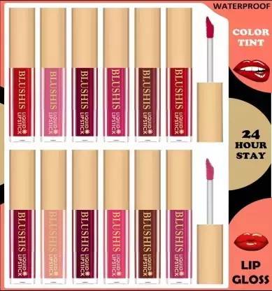 BLUSHIS Non Transfer Waterproof Longlasting Liquid Lipstick Combo Pack of 12 pc