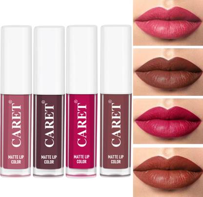 Caret Liquid Matte Lipstick Pack of 4 Shades(Nude Pink,Deep Maroon, Bold Pink, Brown)