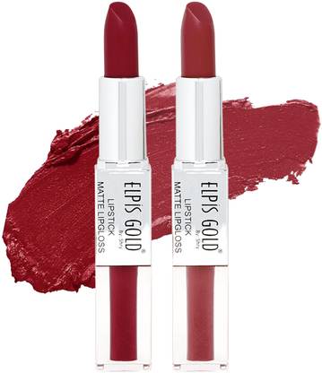 ELPIS GOLD 33 Hr Matte 2 in 1 Non Transfer Lip Gloss & Lipstick Pack of 2