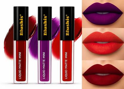 BLUSHIS Smudge proof Waterproof Long lasting Liquid matte Lipstick Non Transfer Common Colour For Daily Use Combo pack of 3