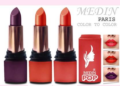 MEDIN Paris popcolor to color matte lipsticks cosmetics set of 3