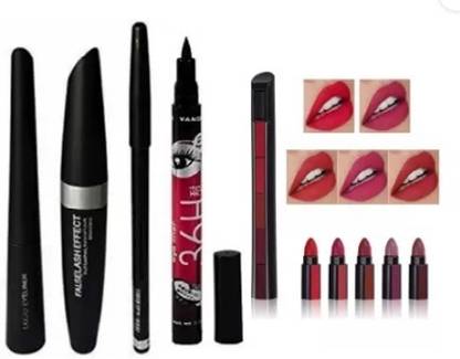 Naaritva 3in1 mascara eyeliner kajal with 5in1 red lipstick with 36 h pencil eyeliner