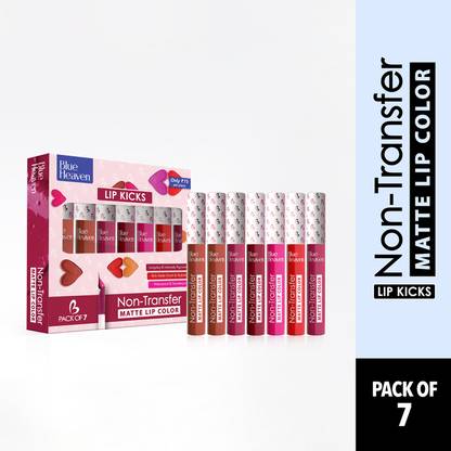 BLUE HEAVEN Lip Kicks Non Transfer Lip color Pack of 7, Liquid Matte Lipsticks for Women