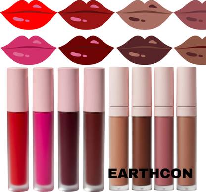 Earthcon 8 Lipsticks Combo – Vibrant Reds & Soft Nudes
