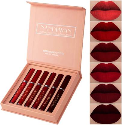 Nandiayan 6Pcs Long Lasting Matte Liquid Lipstick Combo–Waterproof,Red& Maroon Shades SetC