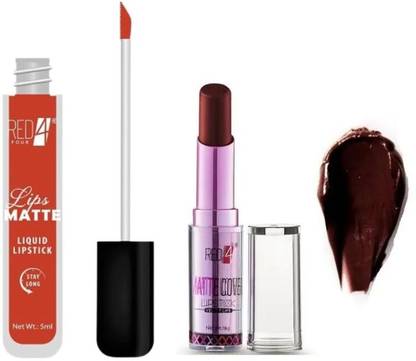 RED4 R4 Lips matte red lipstick + R4 matte cover maroon lipstick