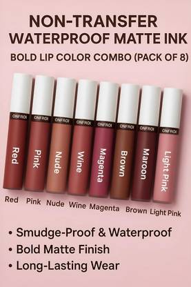 Onfroi Non-Transfer Waterproof Matte Ink Liquid Lipstick Combo Pack of 8