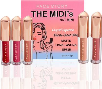 Face Story MIDI Not Mini(Bare & Brilliant) Liquid Lipstick Pack of 5