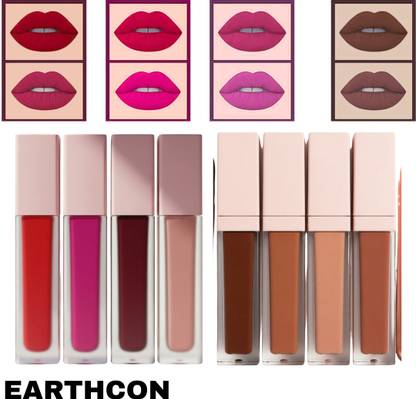 Earthcon 8-in-1 Lipstick Kit – 4 Red + 4 Nude Shades