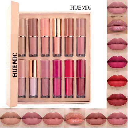 huemic 12Pcs Matte Liquid Lipstick Set for Girls 24 Hours Long Lasting Lipstick