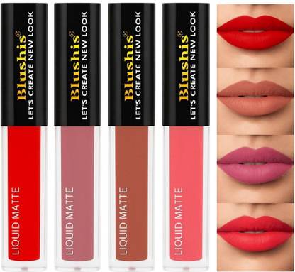 BLUSHIS Non Transfer Waterproof Longlasting Liquid Matte Mini Lipstick Combo Pack Of 4