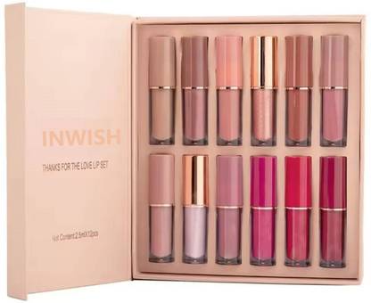 INWISH 48 HOURS LONG Stay SMUDGEPROOF waterproof Kiss Proof Set of 12 liquid Lipsticks