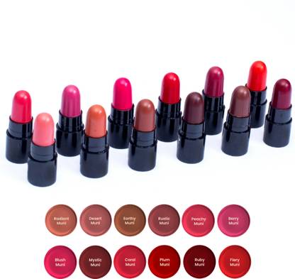 BIOMUNI Ayurvedic Creamy Matte Minis 12 Lipsticks|Jojoba, Castor, Rosemary, Vitamin E