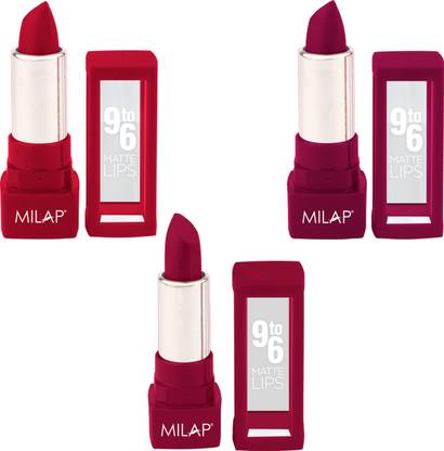 MILAP 9 To 6 Waterproof Matte Lipstick Smudge Proof Lipstick Combo Set of 3